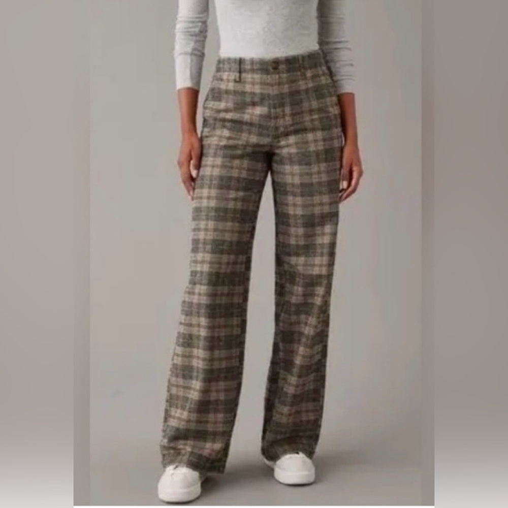 NWT American Eagle - Super High Rise Baggy Wide Leg Plaid Pants 6 Long 32”